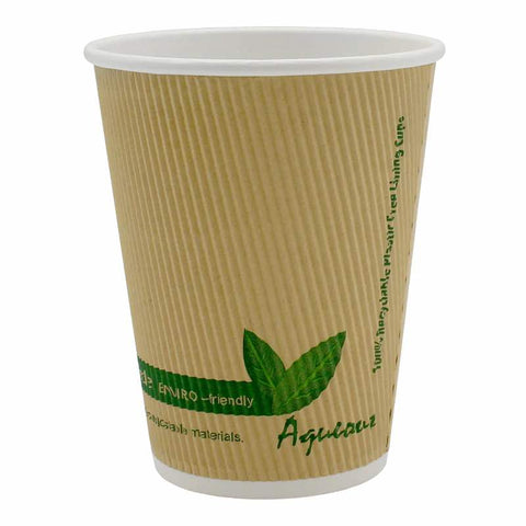 Compostable & Recyclable Aqueous Brown RIPPLE Double Wall Coffee Cups