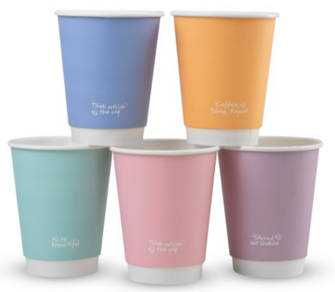 NEW - Compostable PASTEL Vegware Double Wall Coffee Cups